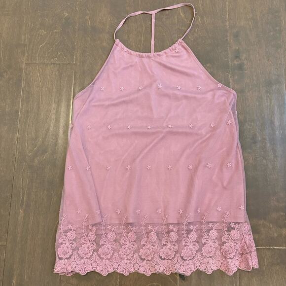Wet Seal Mesh Overlay Y2K Halter Tank S Pink Fairy Coquette Bloom Dainty Lace - Picture 1 of 11